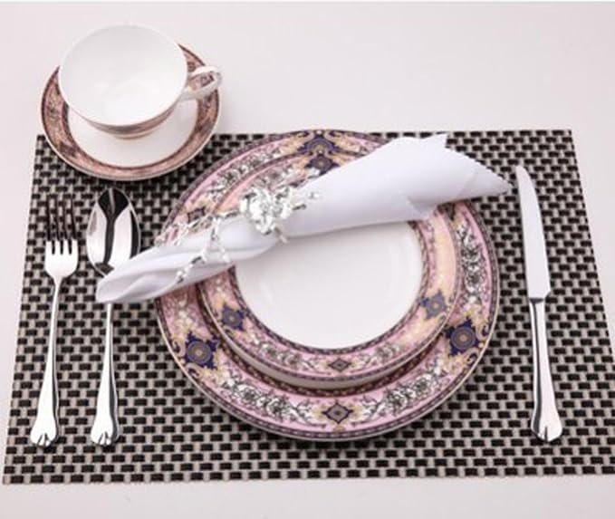 European Style Dinnerware Set Service for 6 Bone China Dinnerware Sets Unbreakable Porcelain Dinner Sets Coffee Cup and Saucer Tableware Set Steak Dinner Plates Dish Set Pink-3