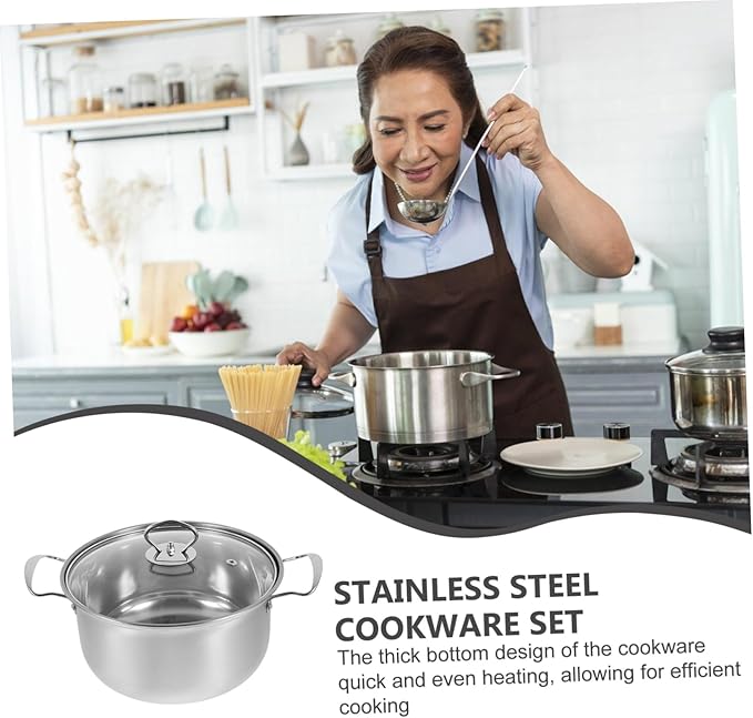 Stainless Steel Pots Pans Kitchen Cookware Set Soup Pot Frying Pan Saucepan Easy Cleaning