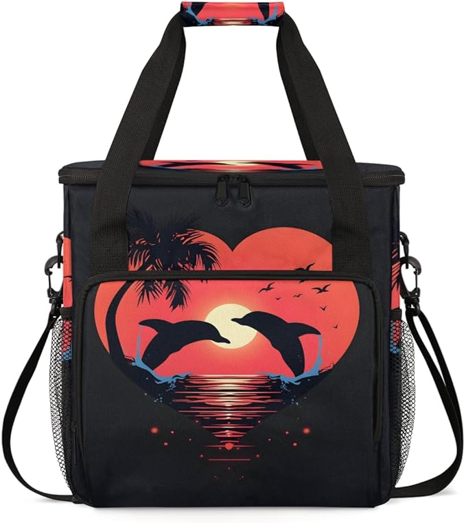 Sunset Dolphin Coffee Maker Carrying Bag Coconut tree Travel Storage Bag Compatible with K-Mini or K-Mini Plus Single Serve Coffee Brewer Carrying Case with Multiple Pockets &amp Shoulder Strap