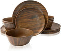 TP 18-Piece Dinnerware Set Melamine Dishes Set with Bowls and Plates Service for 6 Non-breakable Lightweight Dining Tableware Rosewood Grain