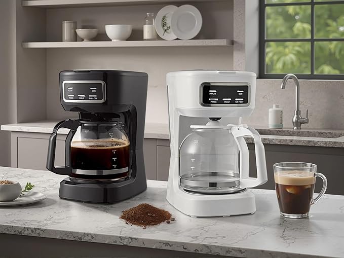 Black 12-Cup Programmable Drip Coffee Maker FDA Grade Auto Brew for Home &amp Kitchen Coffee Bar Essential