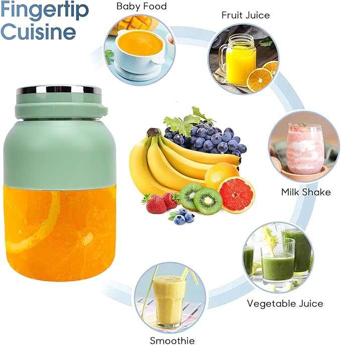 Portable Blender 800ml Electric Personal Blender for Shakes Smoothies Cordless Rechargeable Juicer Cup with Lid Straw for Gym Travel School for Girls Boys