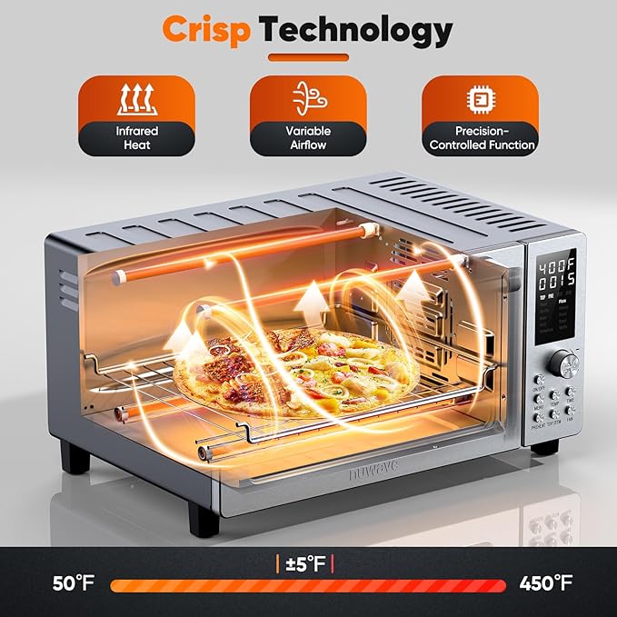Nuwave Bravo Pro Convection Air Fryer Toaster Oven Combo 2025 New and Improved 10-in-1 50°-450°F Temp Controls Quick &amp Even Crisp Technology 21Qt Capacity Stainless Steel PFAS Free