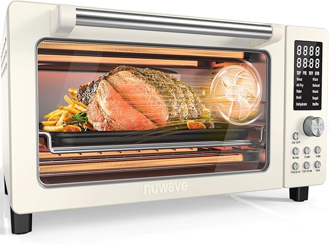 Nuwave Bravo Pro Smart Air Fryer Toaster Oven Combo Airfryer Convection Oven Countertop 10-in-1 Functions with Quicker &amp Even Crisp Technology 1800W 50-450°F PFAS-Free 21QT Vanilla Cream