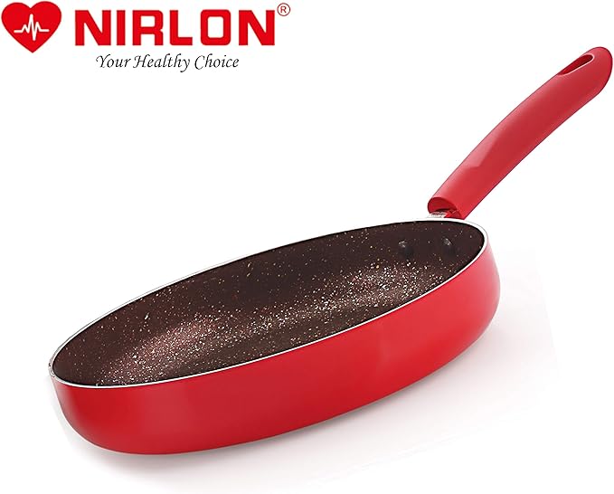 Nirlon Red Stone Induction and Gas Compatible Non Stick Aluminium 2 Piece Cookware Set [1 Flat Roti Tawa 26cm|1 Fry Pan 24cm - 1.5 Liter]