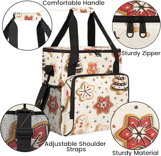 Dreamy Xmas Biscuit Coffee Maker Carrying Bag Portable Travel Storage Tote Bag Compatible with K-Mini or K-Mini Plus Single Serve Coffee Brewer Carrying Case with Multiple Pockets &amp Shoulder Str