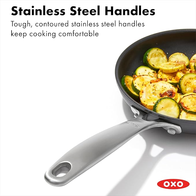 OXO Enhanced 10 Piece Cookware Pots &amp Pans Set PFAS-Free Ceramic Nonstick Durable Hard Anodized Cookware Scratch Resistant Stainless Steel Handle Good Grips Dishwasher &amp Oven Safe Black