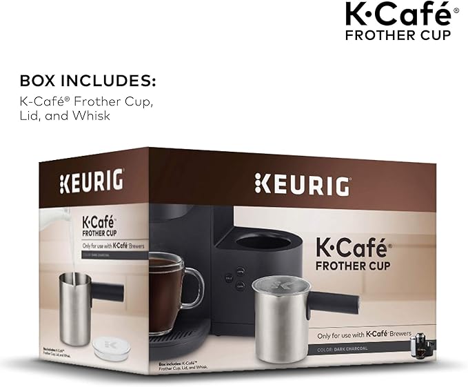 Keurig K-Mini Single Serve Coffee Maker Black &amp Works Non-Dairy Milk Hot and Cold Frothing Compatible K-Café Coffee Makers Only34 ounce Charcoal Frother