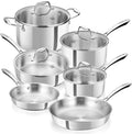 KOCH SYSTEME CS Tri-Ply Stainless Steel Cookware Set 10 Piece Professional 18/10 Stianless Steel Pots and Pans Set Oven &amp Induction Safe Non-Toxic Kitchen Cookware Set for Family Cooking 10pcs
