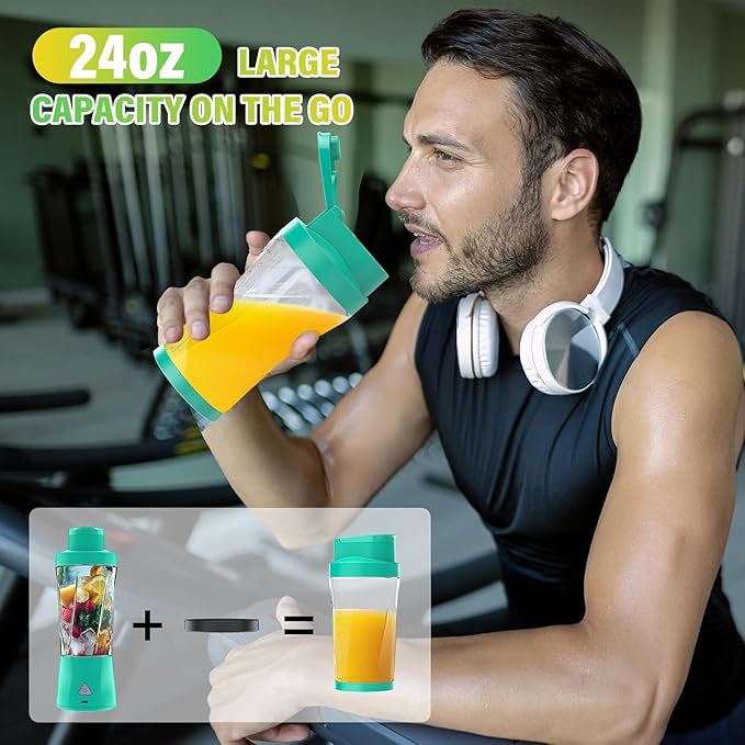 Portable Blender 360W Personal Blender for Shakes and Smoothies for Kitchen 24 Oz BPA Free Traveling Juicer Cup and Lid with 6 Blades Self Cleaning Portable Juicer for Kitchen/Travel/Gym Green