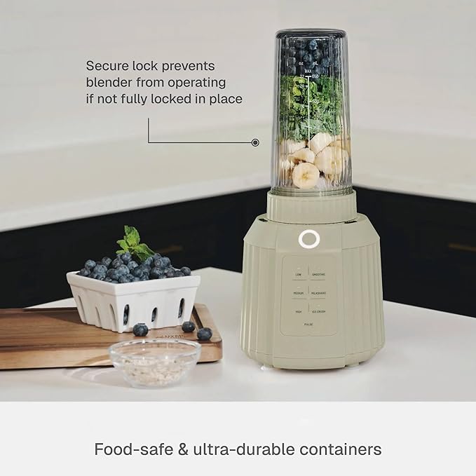 Countertop Blender with Pitcher and To-Go Cup 1100W High-Power Blender Stainless Steel Blade Multiple Speed Settings (Eucalyptus Green)