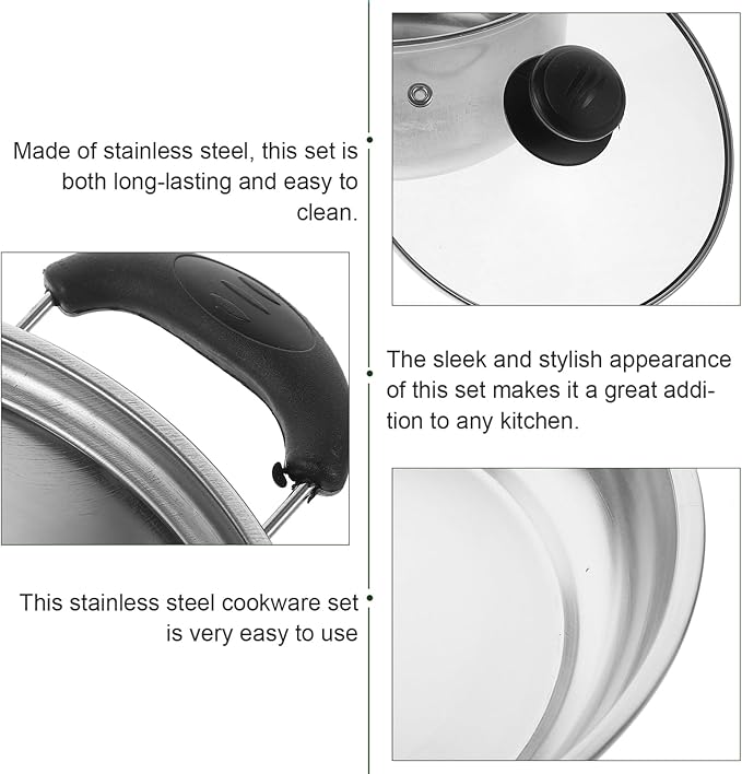PRETYZOOM 1Set Stainless Steel Cookware Set Versatile Soup Pot Frying Pan and Milk Pot for Home Kitchen Cooking and Easy to Clean Cookware Set