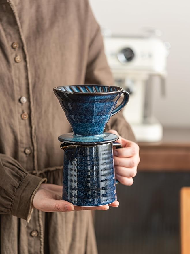 Pour Over Coffee Maker SetCeramic Coffee Maker With 40 pcs Paper Filter15oz/450ml Pour Over Coffee Dripper (Starry Blue)