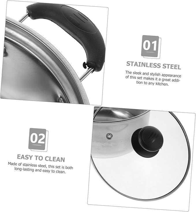 1Set Stainless Steel Cookware Set Soup Pot Frying Pan Versatile Cooking for Noodles Soups Stews Milk More Kitchen Essentials