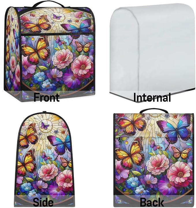 cfpolar Kitchen Aid Mixer Cover Compatible with 6-8 Quarts Butterfly Flower Glass Painting Stand Mixer Cover Kitchen Aid Mixers Accessories Appliance Organizer Bag Dust Covers with Zipper Pocket