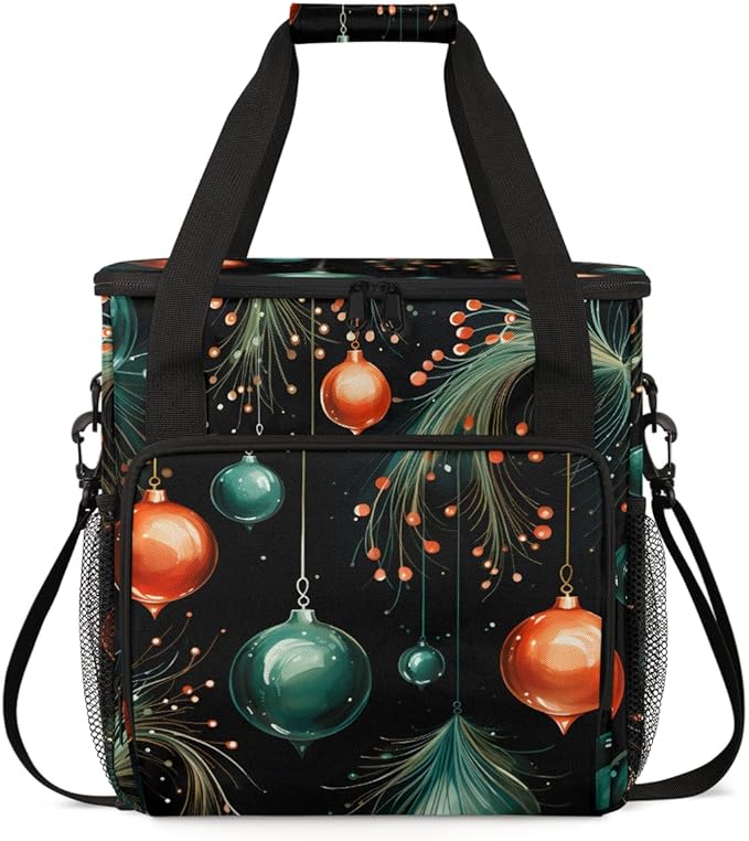 Christmas Ball Coffee Maker Carrying Bag Winter Xmas Travel Storage Bag Compatible with K-Mini or K-Mini Plus Single Serve Coffee Brewer Carrying Case with Multiple Pockets &amp Shoulder Strap