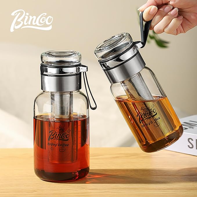 Bincoo Glass Cold Brew Coffee Maker with Extended Fine Mesh Filter Tea Infuser Bottle Iced Coffee Maker with Thick Borosilicate Glas