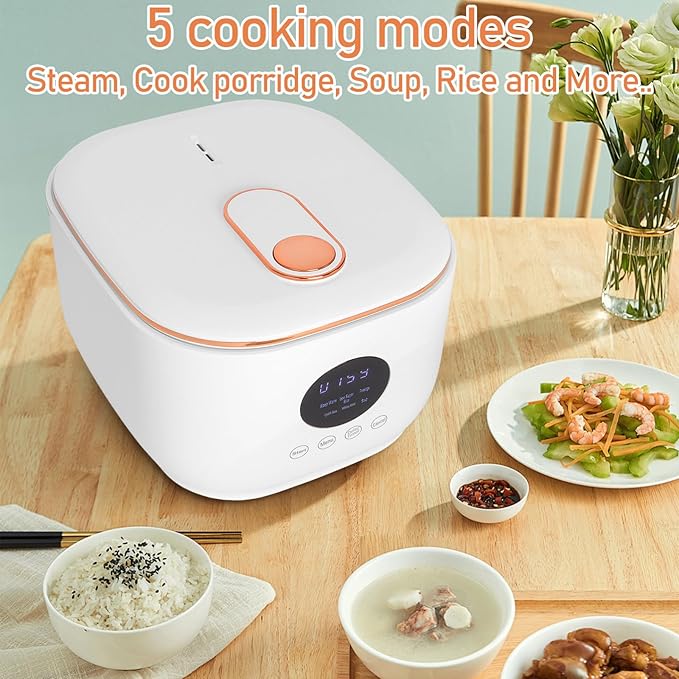 Small Low Carb Rice Cooker 6 Cup 3L Mini Low Sugar Rice Cooker with Steamer Basket 5 Cooking Functions Smart Starch Removing 8H Keep Warm for PorridgeSoupQuick RiceWhite Rice(White)