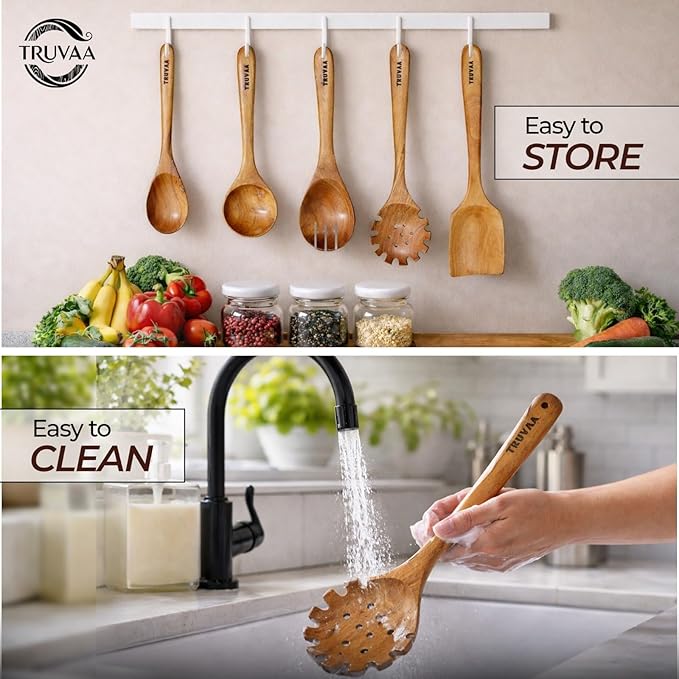 Wooden Spoons for Cooking – 10 Piece Teak Wood Cooking Utensils Set Wooden Spatula &amp Spoon Set for Nonstick Cookware Natural Heat Resistant Kitchen Tools with Gift Box
