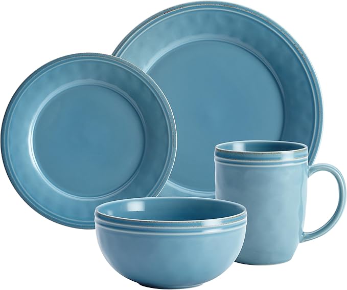 Rachael Ray Cucina Dinnerware 16-Piece Stoneware Dinnerware Set Agave Blue