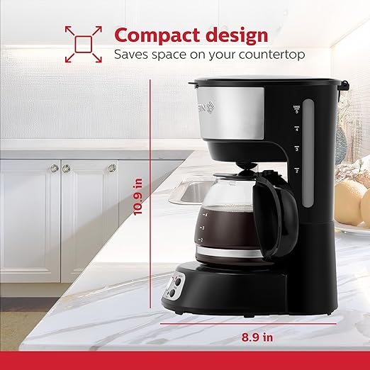 Holstein Housewares 5-Cup Programmable Coffee Maker 25oz Drip Coffee Machine with Auto Brew Timer Pause &amp Serve Compact Design – Perfect for Home Office &amp Dorm Use Black