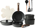 15PCS Ceramic Cookware Sets Detachable Handle Pots and Pans Set Non Stick (Black)