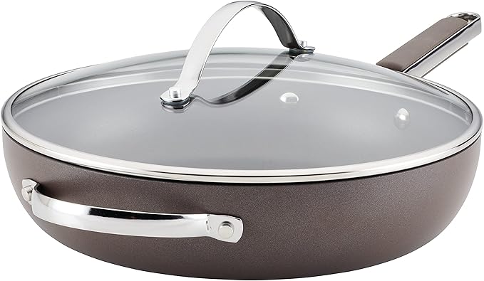 Ayesha Curry Kitchenware 80293 Professional Hard Anodized Nonstick Deep Frying Pan/Skillet with Lid and Helper Handle 12.25 Inch - Charcoal