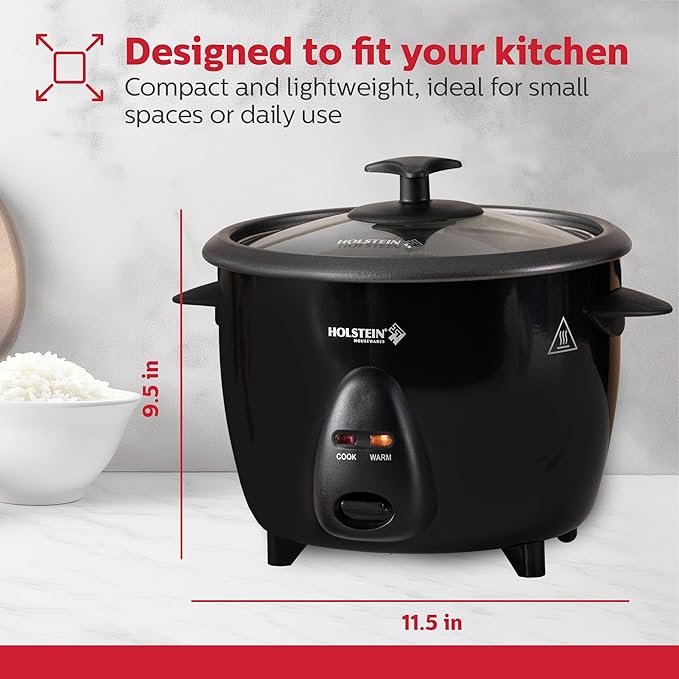 Holstein Housewares 16-Cup Cooked (8-Cup Uncooked) Rice Cooker Black – One-Touch Operation with Cook &amp Keep Warm Functions Perfect for Rice Quinoa Oatmeal Stews &amp Grains
