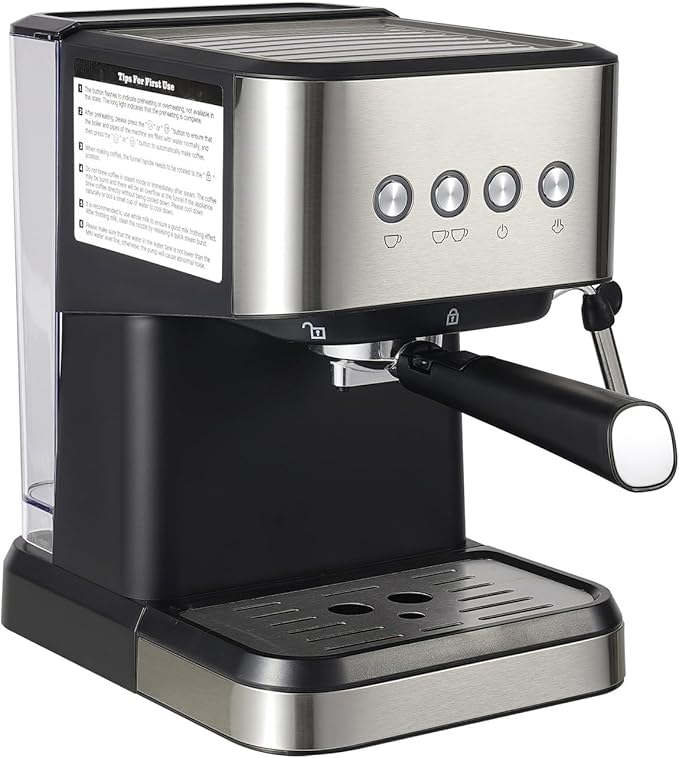 Semi-Automatic Espresso Coffee Machine Stainless Steel Small Drip Coffee Maker with Built-in Milk Frother and 15-20Bar Pump Single &amp Double Serve Coffee 110V 1050W