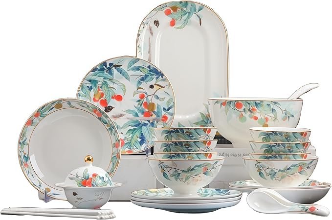 Fine Bone China Dinnerware Set Porcelain &amp Ceramic Dinnerware Sets Bone Stoneware &amp Ceramic Cookware Tableware Set Includes Dinner Plates|Spoons|Pasta Bowls (36PCS * 6-Person Set)
