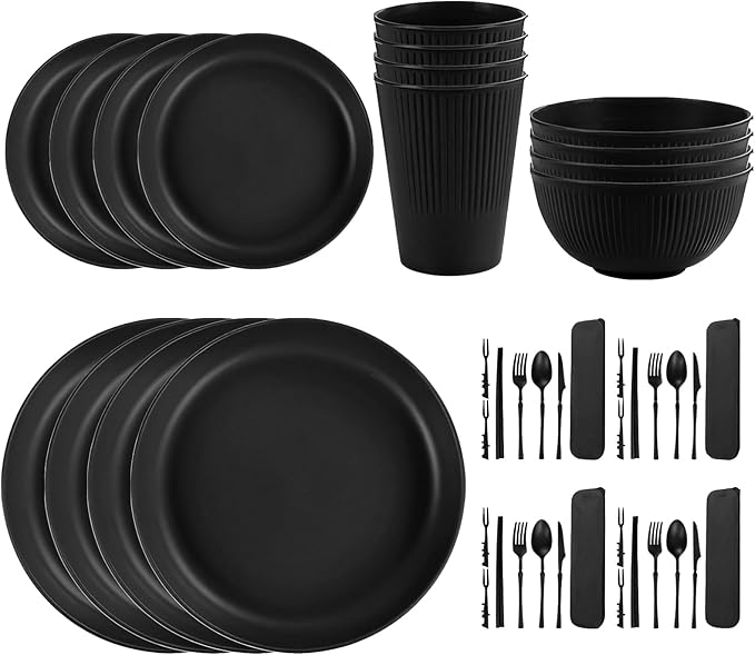 20-Piece Wheat Straw Dinnerware Set Unbreakable for 4-8 People Microwave &amp Dishwasher Safe Includes Plates Cups Bowls and Cutlery