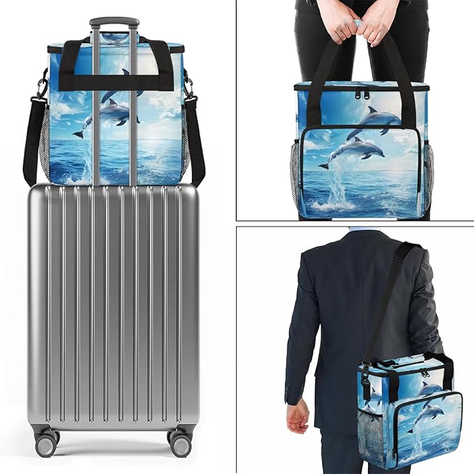 Ocean Sea Dolphin Travel Coffee Maker Carrying Bag Large Organizer Storage Tote Bag Insulated Reusable Cooler Grocery Bags