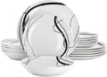 Elama Sarah 18 Piece Porcelain Ribbon Lined Dinnerware Set Service for 6 in White and Black