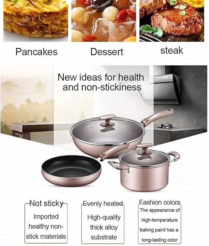 Non-Stick Pot and Pan SetKitchen Cookware SetStir-Fry PansFrying Pan and Saucepan Set with Lids3-Piece Set Variety Pack
