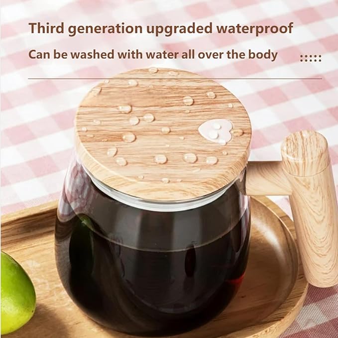 2026 New Self-Stirring Mug Self Stirring Coffee Mug 400ml 7000 Rpm Electric Mixer Cup Heat-Protection Glass Automatic Coffee Blender with Lid for CoffeeMilkCocoa and Other Beverages (Wood)