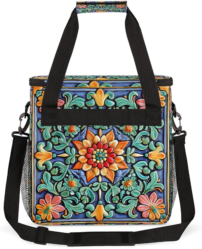 Ceramic Glass Flowers Coffee Maker Carring Bag Travel Carrying Storage Tote Bag Compatible with Keurig K-Mini or K-Mini Plus Portable Single Serve Coffee Brewer Case with Pockets for K-cup Pods