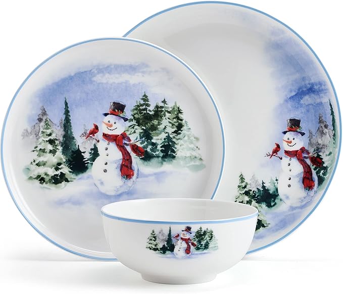 Mikasa Snowman Forest Chip Resistant 12 Piece Dinnerware Set Service for 4