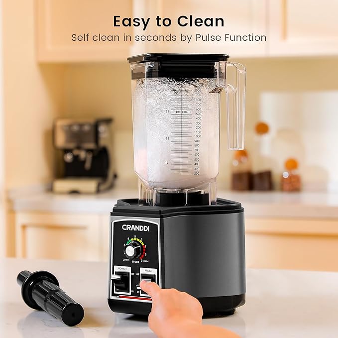 CRANDDI Commercial commercial blender - 80oz Blender with Tamper and Removable Soundproof Cover Quiet Blenders for Smoothies Countertop Blenders for Ice Crushing Blending 1500W K85 (Gray)