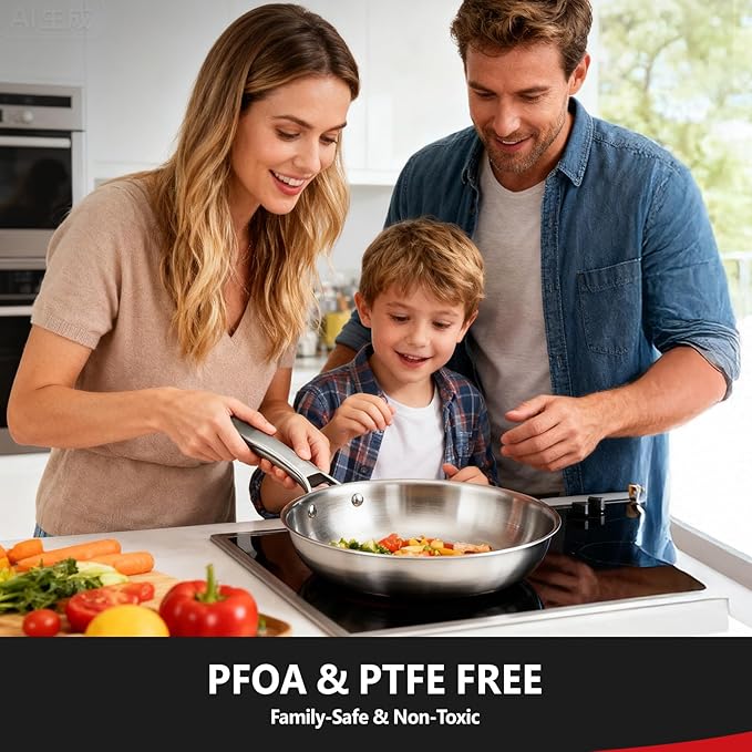 ROVSUN 8-10-12 Inch Stainless Steel Cookware Set 3 pcs Tri-Ply Skillets Set Full Clad Stainless Steel Chef's Pan PFOA &amp PTFE Free Skillets Compatible for All Cooktops Dishwasher &amp Oven Sa