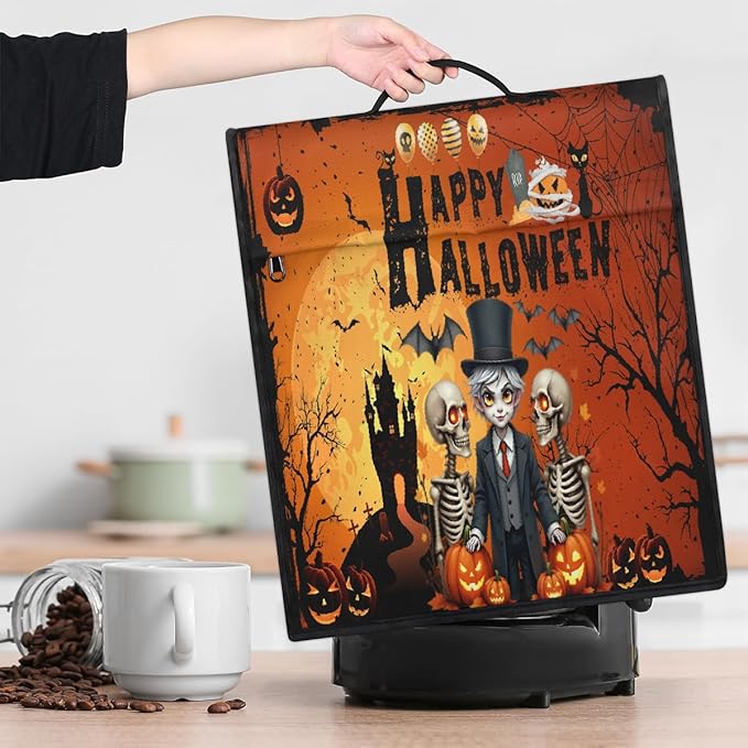 cfpolar Kitchen Aid Mixer Cover Compatible with 6-8 Quarts Skeleton Prince Pumpkin Bat Halloween Stand Mixer Cover Kitchen Aid Mixers Accessories Appliance Organizer Bag Dust Covers with Zipper Pocket