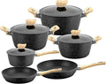 Black Pots and Pans Set 10 Piece Kitchen Cookware Sets Nonstick Granite Coating Cooking Set Induction Compatible with Frying Saucepan Sauté Pan