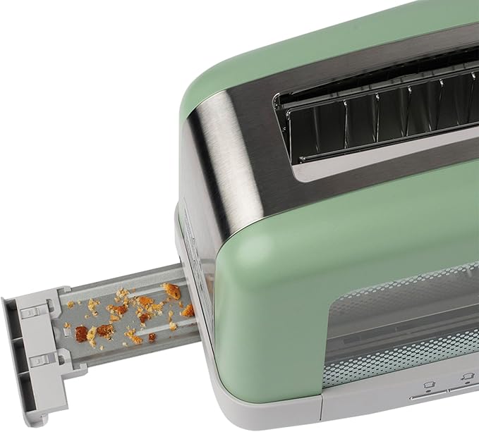 Graphite Heating Technology Pop-Up Toaster w/7 Heat Settings 3 Toasting Functions &amp Unique Bagel Mode Olive/Brushed Nickel