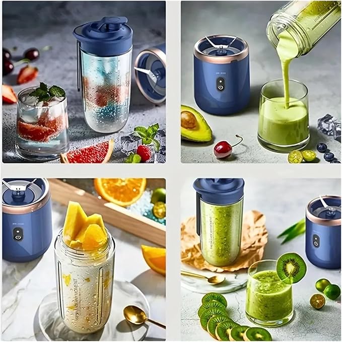 Portable Fruit Juicer Blender - 2 Cups Multifunctional USB Rechargeable Mini Juice Mixer with 6 Blades for Smoothies and Ice Drinks(2Cups-Blue01)