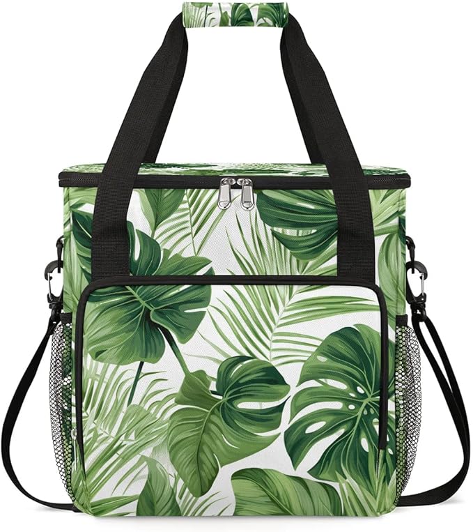 Tropical Palm Fern Leaves Coffee Maker Carrying Bag Compatible with K-Mini or K-Mini Plus Portable Single Cup Coffee Maker Case with Pockets for K Cup Pods