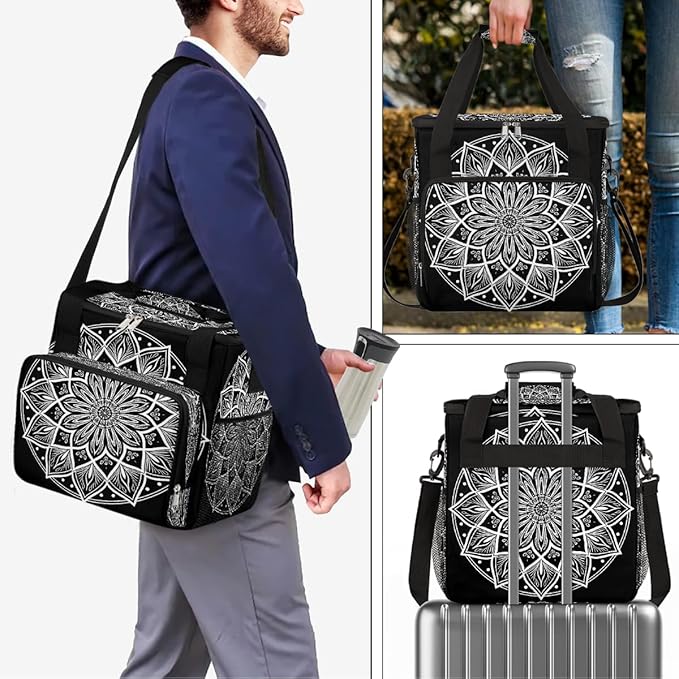 Bohemian Mandala 16 Coffee Maker Carring Bag Travel Carrying Storage Tote Bag Compatible with Keurig K-Mini or K-Mini Plus Portable Single Serve Coffee Brewer Case with Pockets for K-cup Pods