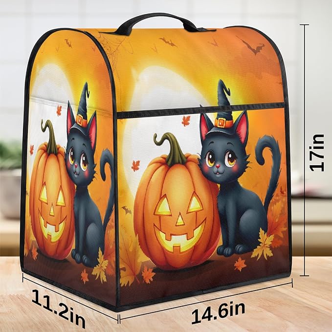 cfpolar Kitchen Aid Mixer Cover Compatible with 6-8 Quarts Halloween Cute Cat Pumpkin Stand Mixer Cover Kitchen Aid Mixers Accessories Appliance Organizer Bag Dust Covers with Zipper Pocket