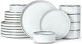 Herogo Plates and Bowls Dinner Dishes Sets for 6 18 Pieces Ceramic Stoneware Dinnerware Set Rustic Terracotta Bottom Dishwasher &amp Microwave Safe Icy White