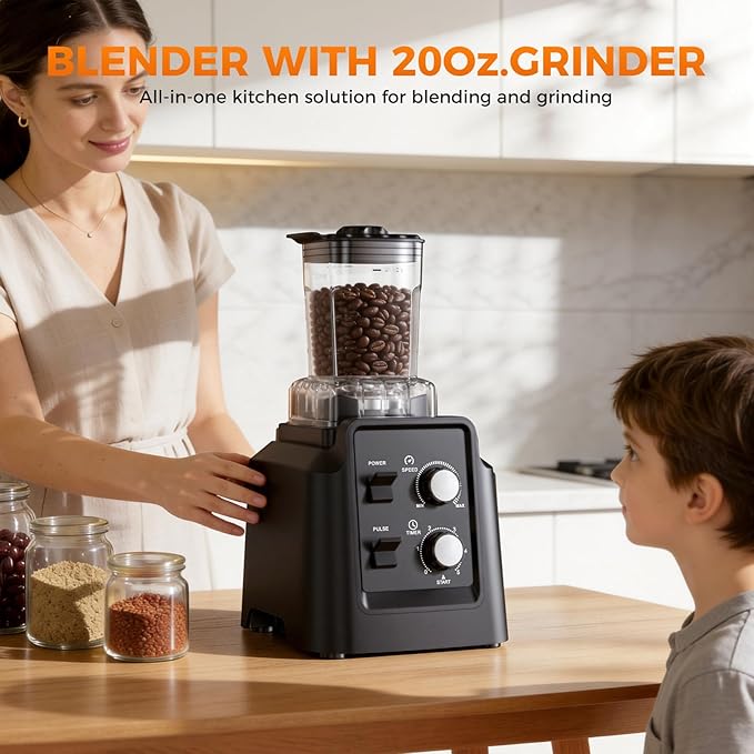 Blender for Smoothies 68oz Countertop Blenders for Kitchen with 20oz Grinder Cup 1800W Smoothie Blender Ice Crushing Frozen Fruit Protein Shake Maker with Timer Self Cleaning Black