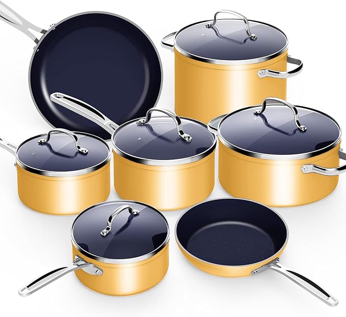 Nuwave 12pc Forged Lightweight Cookware Set G10 Healthy Duralon Ceramic Ultra Non-Stick Coating Vented Tempered Glass Lids Stay-Cool Handles Induction-Ready &amp Works on All Cooktops PFAS Free