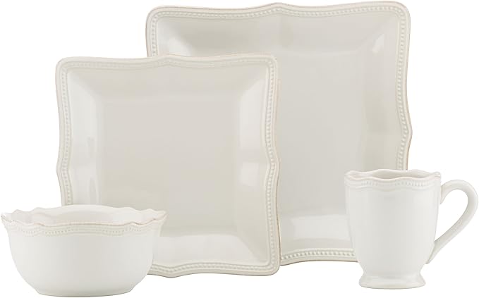 Lenox French Perle Bead White Square 16 Piece Dinnerware Place Setting Set Service for 4